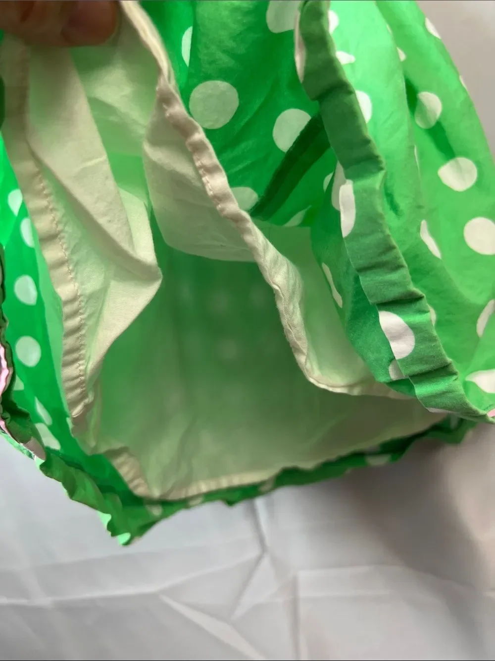 Mini Boden green and white polkadot smocked back halter dress Peter Pan collar